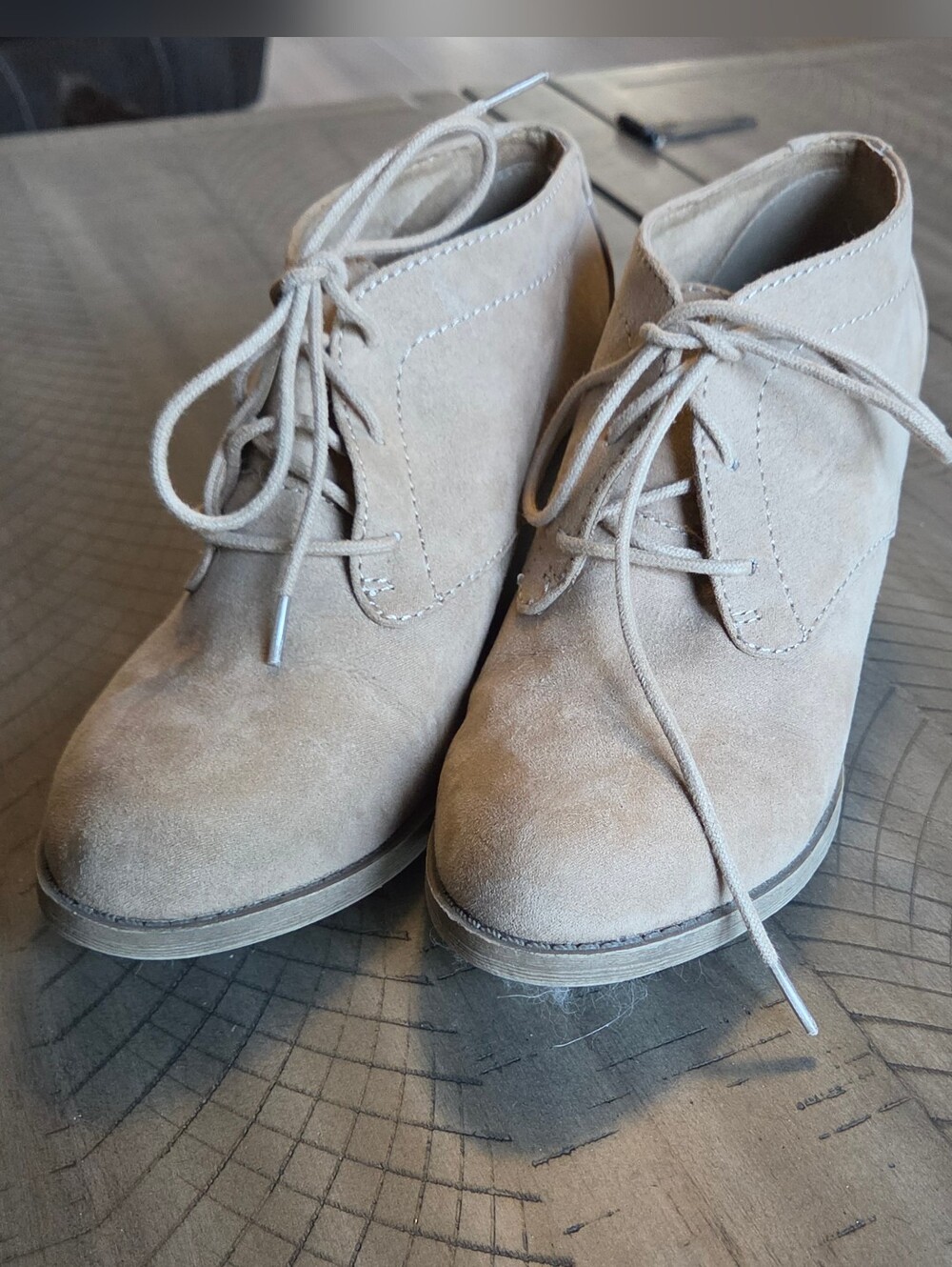 Rocket Dog Beige Suede Lace-Up Ankle Booties